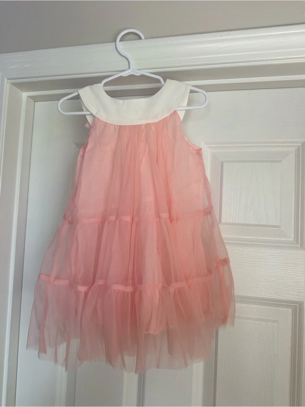 Bambini Pink Tulle Party Dress with White Collar